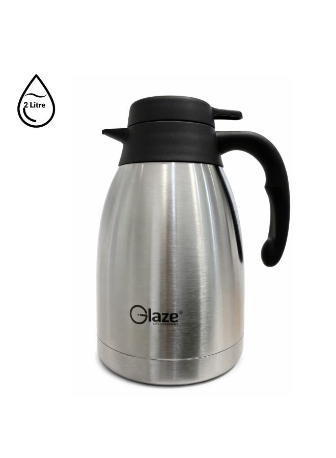 جليز ترمس حراري بسعة 2 لتر مع عزل مفرغ من الهواء، إبريق من الستانلس ستيل بزر ضغط، يحافظ على المشروبات ساخنة وباردة لساعات، مانع للتسرب، مثالي للقهوة والشاي للاستخدام في المنزل والمكتب والسفر - Image 1